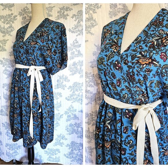 Sz S to M Kimono Sleeve Wrap Dress Blue NEW - Picture 1 of 10
